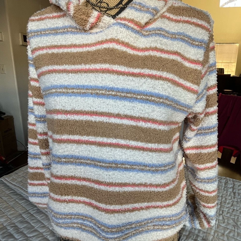 Wallflower Striped women’s Sherpa Sweater with hood